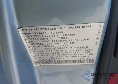 2006 Volkswagen Touareg V8 from USA, damaged, VIN WVGZM77L86D032227